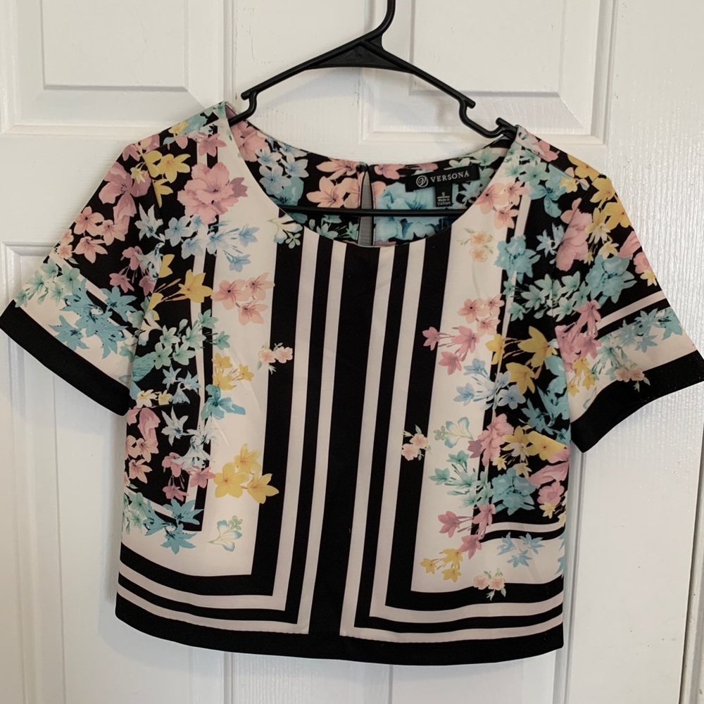 Waist length multi colored floral top